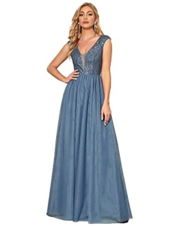 Women's A-Line Sequins Patchwork Long Evening Gowns 0983