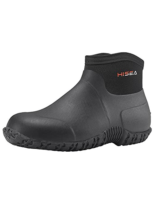 HISEA Men's Ankle Height Rubber Garden Boots Insulated Waterproof Rain Shoes for Muck Mud Working Outdoor