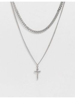 mixed layered neckchain with mixed charm in silver tone