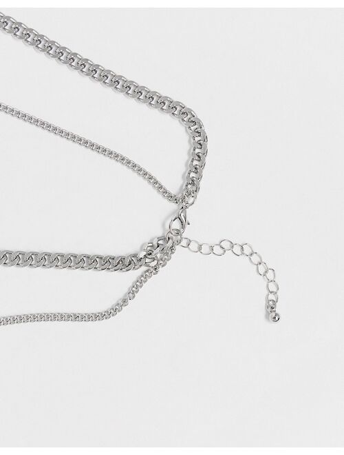 ASOS DESIGN mixed layered neckchain with mixed charm in silver tone