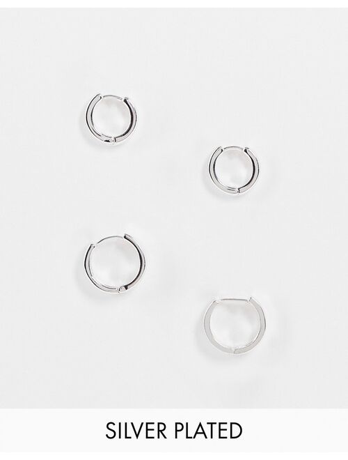 ASOS DESIGN 2 pack 9mm & 12mm chunky hoop earrings in real silver plate