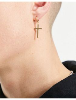 faux hoop earrings with cross in gold tone
