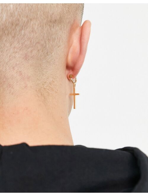 ASOS DESIGN faux hoop earrings with cross in gold tone