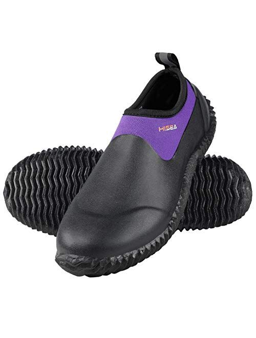 HISEA Unisex Rain Shoes Waterproof Rubber Garden Shoes Slip-on Muck Mud Ankle Rain Boots for Women Men with Comfortable Anti-slip Outsole