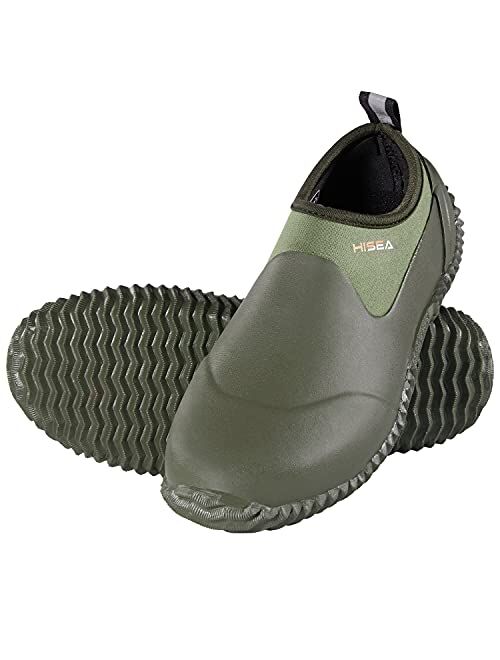 HISEA Unisex Rain Shoes Waterproof Rubber Garden Shoes Slip-on Muck Mud Ankle Rain Boots for Women Men with Comfortable Anti-slip Outsole