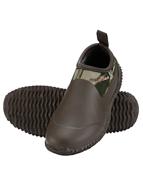 HISEA Unisex Rain Shoes Waterproof Rubber Garden Shoes Slip-on Muck Mud Ankle Rain Boots for Women Men with Comfortable Anti-slip Outsole