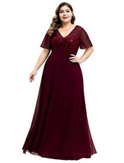 Women's A-Line Sweetheart Illusion Embroidered Maxi Party Plus Size Evening Dress 7706-PZ