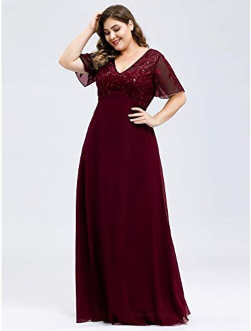 Ever-Pretty Women's A-Line Sweetheart Illusion Embroidered Maxi Party Plus Size Evening Dress 7706-PZ