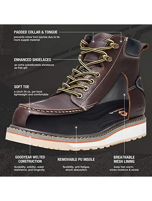 HISEA Work Boots for Men Soft/Steel Toe Boots Breathable EH and Water/Slip Resistant Men's Boots