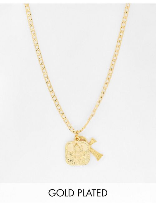 ASOS DESIGN neckchain with ankh and St Chris pendants in 14k gold plate