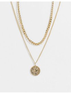 2 pack layered neckchain with St Christopher pendant in gold tone