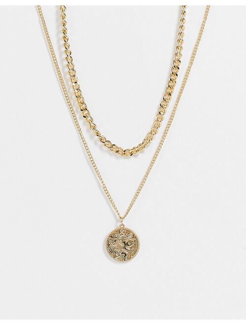 ASOS DESIGN 2 pack layered neckchain with St Christopher pendant in gold tone