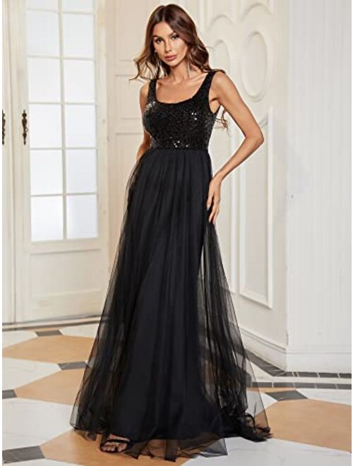 Ever-Pretty Women's Sleeveless A-line Maxi Round Neck Sequin Evening Dress for Women 80090