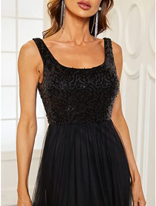 Ever-Pretty Women's Sleeveless A-line Maxi Round Neck Sequin Evening Dress for Women 80090