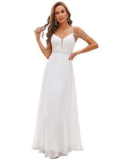 Women's V-Neck Beading Maxi Lace and Chiffon Prom Dress Wedding Dresses 90327