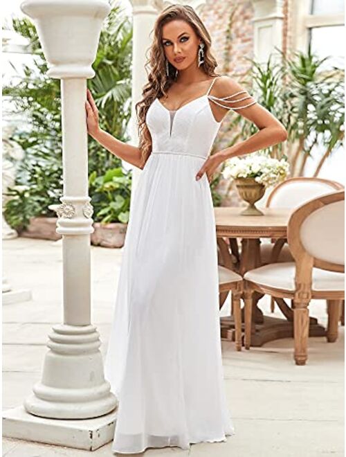 Ever-Pretty Women's V-Neck Beading Maxi Lace and Chiffon Prom Dress Wedding Dresses 90327