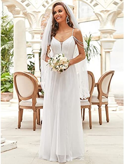Ever-Pretty Women's V-Neck Beading Maxi Lace and Chiffon Prom Dress Wedding Dresses 90327