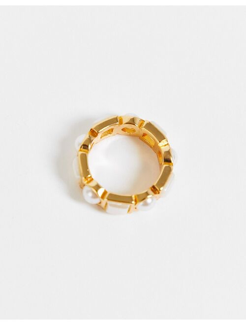 ASOS DESIGN band ring with faux pearl in 14k gold plate