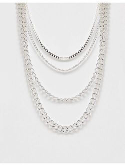 4 pack short layered neckchains in silver tone