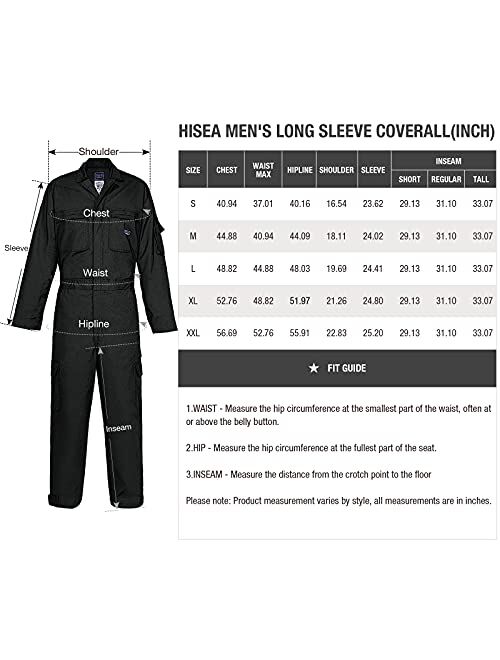 HISEA Men's Long Sleeve Coverall Big-Tall Work Jumpsuit Construction Pants