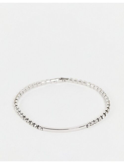 ASOS DESIGN iced pave bracelet with bar detail in silver tone