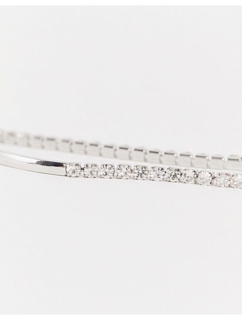 ASOS DESIGN iced pave bracelet with bar detail in silver tone