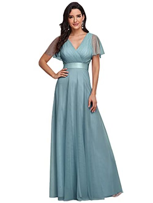 Ever-Pretty Women's Double V-Neck Empire Waist Front Wrap Bridesmaid Dress 7962