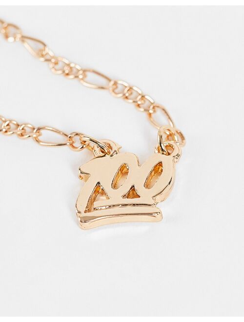 ASOS DESIGN figaro neckchain with 100 pendant in gold tone