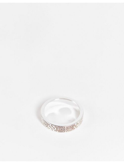 ASOS DESIGN band ring with greek roman numerals with real silver plate