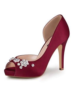 ERIJUNOR Women's Peep Toe Platform High Heel Rhinestones Satin Evening Prom Wedding Shoes