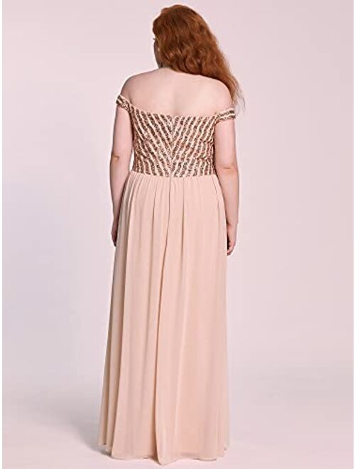 Ever-Pretty Women's Plus Size Off The Shoulder Shoulder Sequin Formal Dress 50067-PZ