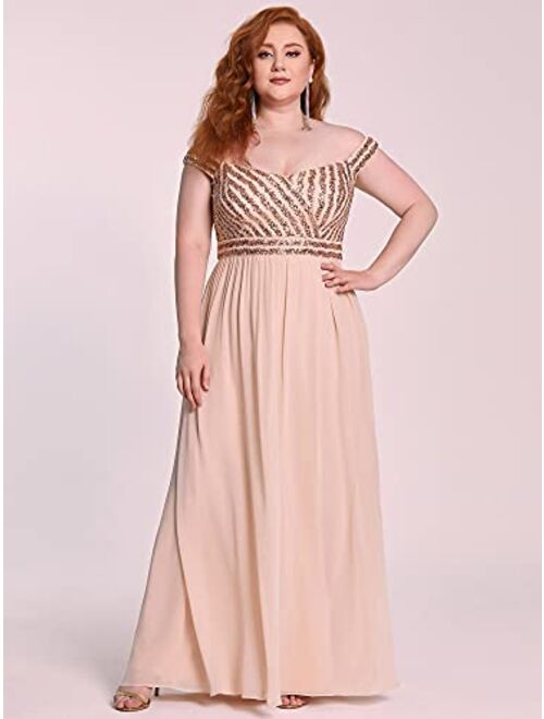 Ever-Pretty Women's Plus Size Off The Shoulder Shoulder Sequin Formal Dress 50067-PZ