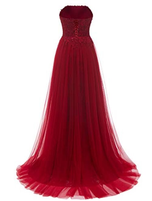 Changuan Off Shoulder Prom Dresses Long Ball Gown Tulle Lace Appliques Evening Party Formal Gowns for Women