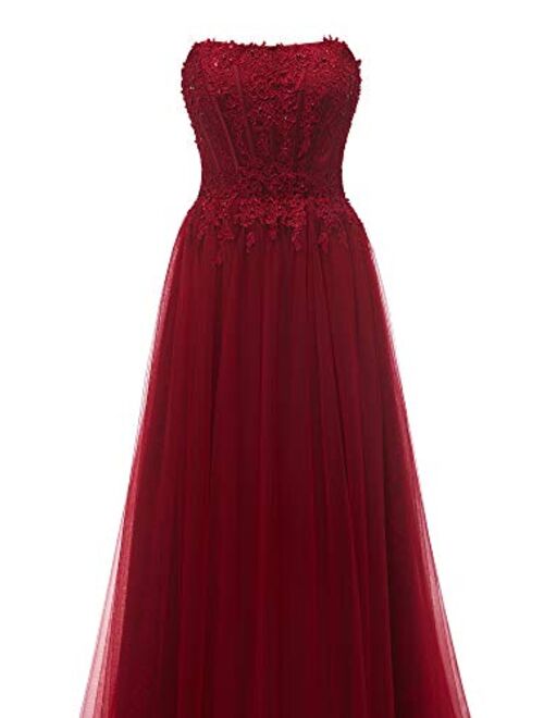 Changuan Off Shoulder Prom Dresses Long Ball Gown Tulle Lace Appliques Evening Party Formal Gowns for Women
