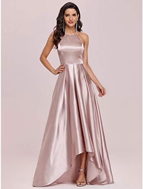 Ever-Pretty Women's Halter A-line High-Low Satin Long Prom Dress 0245