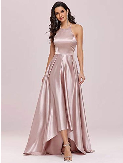 Ever-Pretty Women's Halter A-line High-Low Satin Long Prom Dress 0245