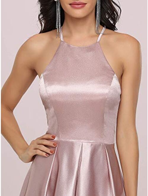 Ever-Pretty Women's Halter A-line High-Low Satin Long Prom Dress 0245