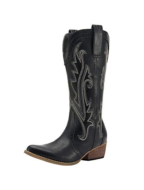 HISEA Cowboy Boots Women Western Boots Cowgirl Boots Ladies Pointy Toe Fashion Boots