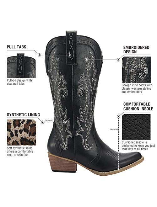 HISEA Cowboy Boots Women Western Boots Cowgirl Boots Ladies Pointy Toe Fashion Boots