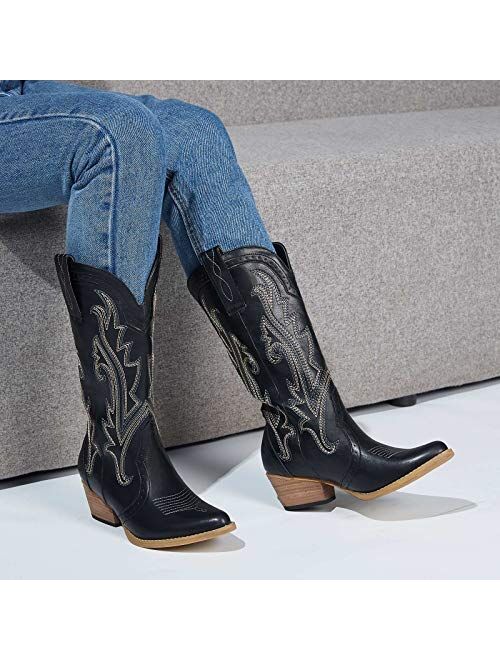 HISEA Cowboy Boots Women Western Boots Cowgirl Boots Ladies Pointy Toe Fashion Boots