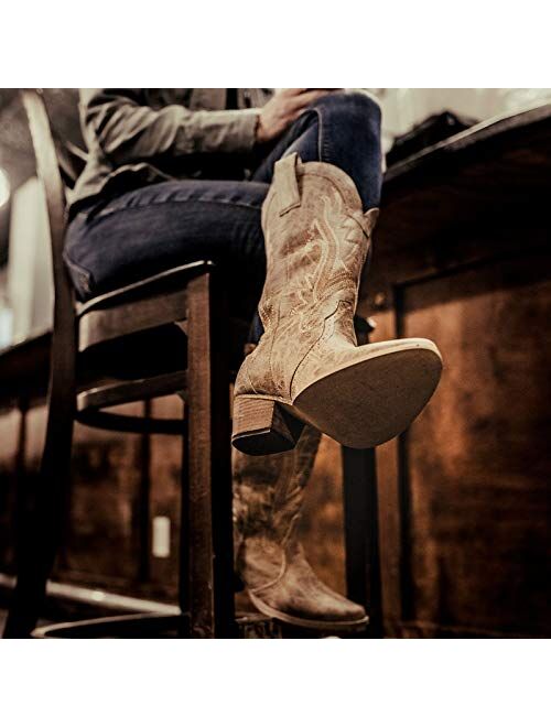 HISEA Cowboy Boots Women Western Boots Cowgirl Boots Ladies Pointy Toe Fashion Boots