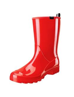 Women's Rain Boots Waterproof Rubber Rain Shoes for Ladies Mid Calf Garden Boots with Comfort Insole