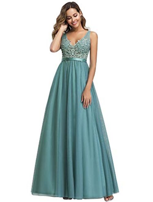 Ever-Pretty Women's Double V-Neck Floral Lace Appliques Evening Gowns Formal Dress 0930