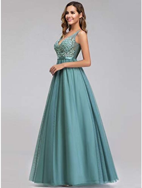 Ever-Pretty Women's Double V-Neck Floral Lace Appliques Evening Gowns Formal Dress 0930