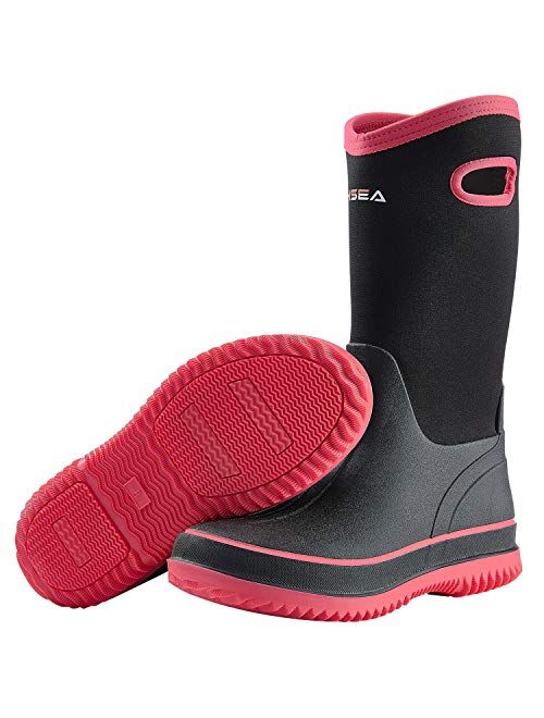Hisea Rain Boots for Women Mid Calf Muck Rubber Boots Waterproof Neoprene Insulated Barn Boots for Mud Working Gardening