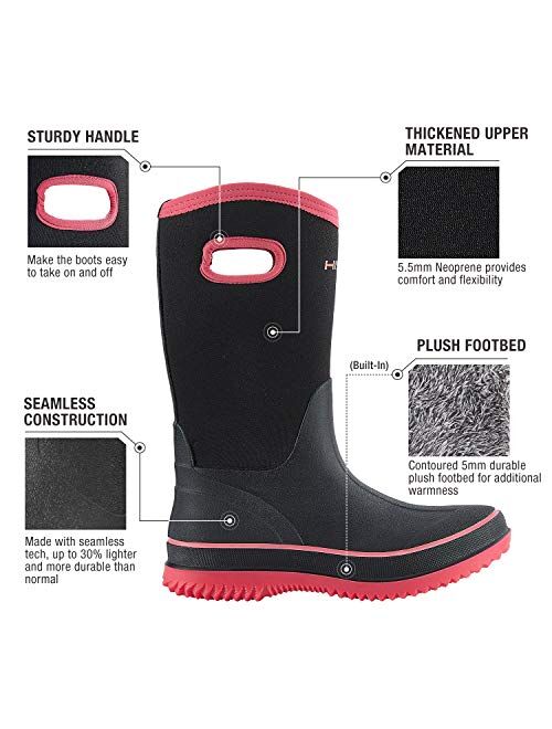 Hisea Rain Boots for Women Mid Calf Muck Rubber Boots Waterproof Neoprene Insulated Barn Boots for Mud Working Gardening