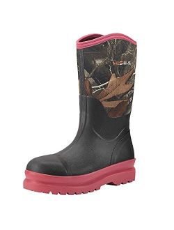 Women's Rubber Work Boots Mid Calf Rain Boots Insulated for Outdoor Muck Mud Riding Fishing Working