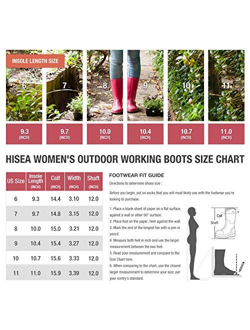 HISEA Women's Rubber Work Boots Mid Calf Rain Boots Insulated for Outdoor Muck Mud Riding Fishing Working