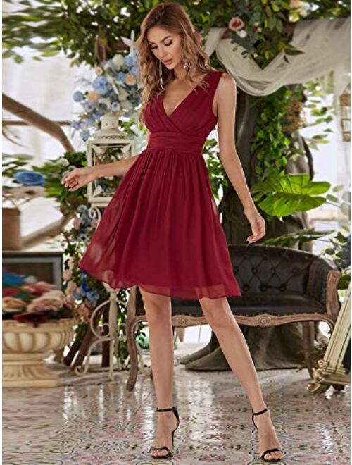 Ever-Pretty Women's Sleeveless Knee-Length V Neck Ruched Chiffon Formal Party Dress 3989