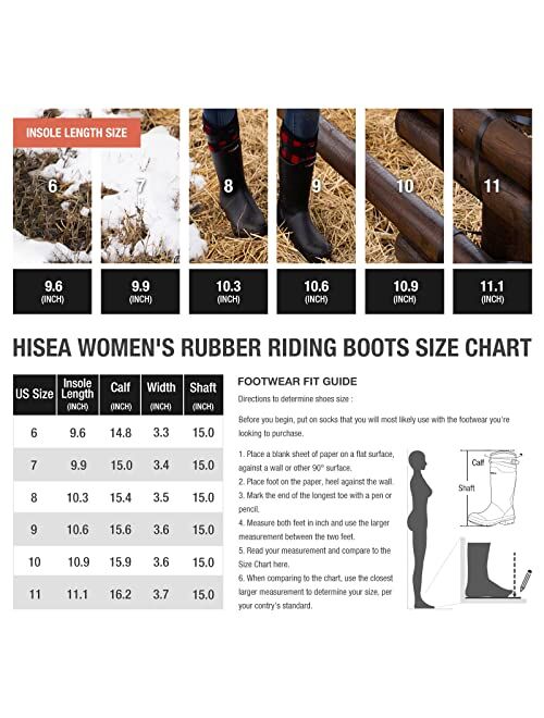 HISEA Rain Boots for Women Waterproof Rubber Riding Boots Insulated Muck Mud Boots Wellies for Working Gardening Fishing Hiking Outdoor